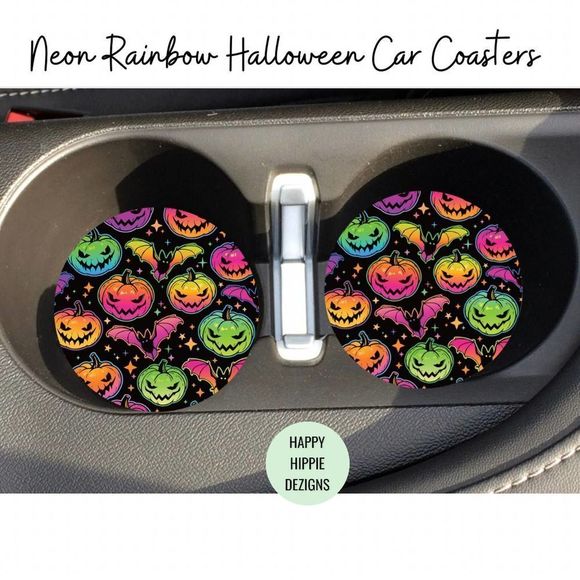Neon Rainbow Car Coaster 2 Pack - Picture 1 of 4